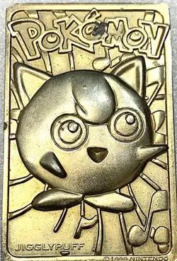 23K Gold Plated 1999 Burger King Pokemon JIGGLYPUFF #39 Trading Card Bar EX Vtg - Image 1