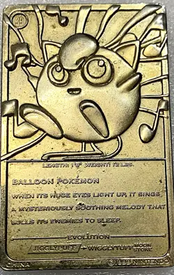 23K Gold Plated 1999 Burger King Pokemon JIGGLYPUFF #39 Trading Card Bar EX Vtg - Image 2