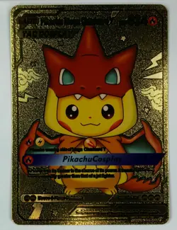 Pikachu Mega Charizard Y Cosplay Gold Foil Fan Art Card**RARE** - Image 1