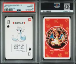PSA 10 Dratini 10 of Spades Japanese Pokemon Red Poker Card 1996 - Image 3