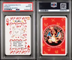 1996 POKEMON RED VERSION PLAYING CARDS QUEEN OF HEARTS #056 MANKEY PSA 10 - Image 3