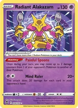 Radiant Alakazam (#059/195) - Holofoil SWSH - Silver Tempest NM Pokemon - Image 1