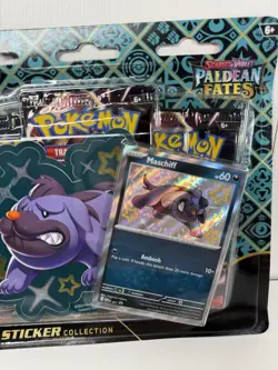 Pokemon S&V Paldean Fates Shiny Maschiff Tech Sticker Collection 3 Pack Blister - Image 2