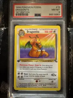 1999 POKEMON FOSSIL 1ST EDITION #19/62 DRAGONITE PSA 8 - Image 1