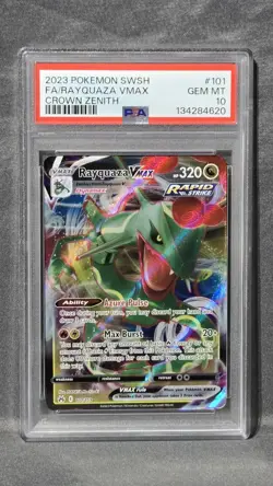 2023 Pokemon SWSH Crown Zenith Rayquaza VMAX 101/159 PSA 10 - Image 1