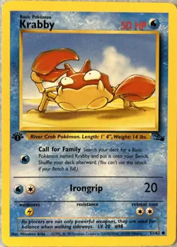 Krabby 51/62 1st Edition Fossil Common Water Type Pokemon TCG Card LP - Image 1