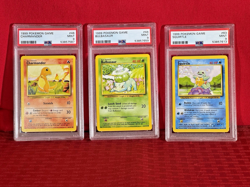 1999 Pokemon Base Charmander 46, Bulbasaur 44, Squirtle 63 All Graded PSA 9 Mint - Image 1