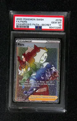 2020 Pokemon Champions Path 078 - Piers - Secret Rare PSA 10 - Full Art Trainer - Image 1