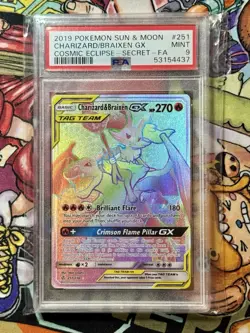 TCG Pokemon Charizard & Braixen GX (Secret) 251/236 Sm-Cosmic Eclipse Holo PSA 9 - Image 1