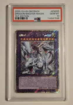 2025 YU-GI-OH! QUARTER CENTURY STAMPEDE Dragon Master Magia RA04-EN055 PSA 10 - Image 1