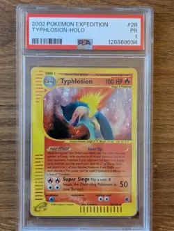 2002 Pokemon Expedition PSA 1 Typhlosion #28 Holo WOTC E-Reader - Image 1