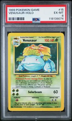 1999 POKEMON BASE SET UNLIMITED #15 VENUSAUR-HOLO PSA 6 - Image 1