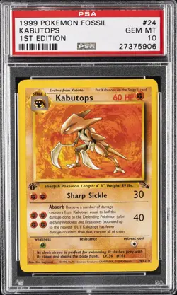 1999 POKEMON FOSSIL 1ST EDITION #24 KABUTOPS PSA 10 - Image 1