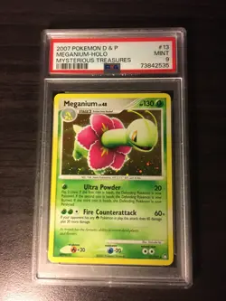 2007 POKEMON D&P MYSTERIOUS TREASURES MEGANIUM 13/123 RARE HOLO PSA 9 - Image 1