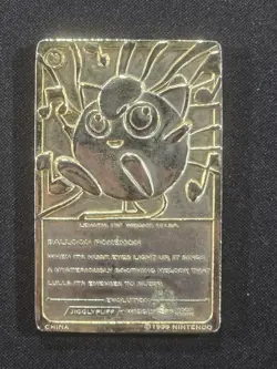 1999 Nintendo Pokemon Jiggly Puff Trading Card 23K Gold Plated - Image 2