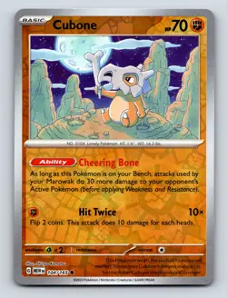 Basic Cubone HP 70 Cheering Bone Hit Twice Rarity Orange Pokemon - Image 1