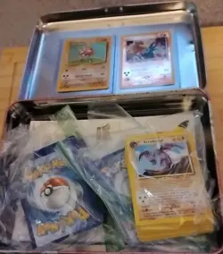 Pokemon Lot OVER 100 cards 1st Edition & Hitmonchan Holo in Pokemon Lunch Box - Image 1