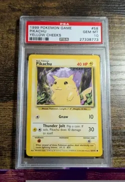 1999 POKEMON GAME YELLOW CHEEKS #58 PIKACHU PSA 10 - Image 1