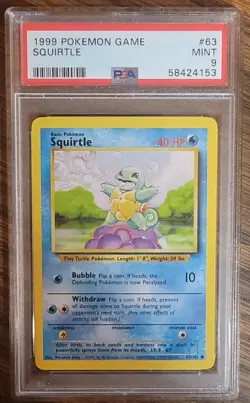 1999 Pokemon "PERFECT CENTERING " #63 SQUIRTLE PSA 9 Mint NEW FRESH SLAB - Image 1