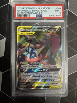 Pokemon Greninja & Zoroark GX Tag Team S&M Unbroken Bonds #201 PSA 9 - Image 1