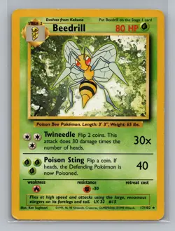 Pokemon Base Set Beedrill Rare - MP #17/102 10784 - Image 1