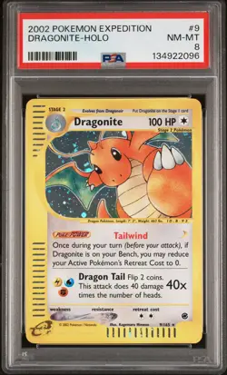 2002 Pokemon Expedition #9 Dragonite Holo PSA 8 NM-MT - Image 1