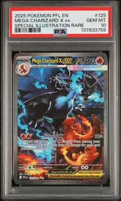 2025 POKEMON PFL EN-PHANTASMAL FLAMES #125 MEGA CHARIZARD X EX PSA 10 - Image 1