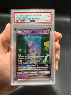 2017 POKEMON SUN & MOON SHINING LEGENDS SECRET RARE #78 MEWTWO GX PSA 7 NM - Image 1