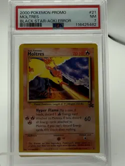 2000 Pokemon Black Star Moltres Aoki Error #21 PSA 7 - Image 1