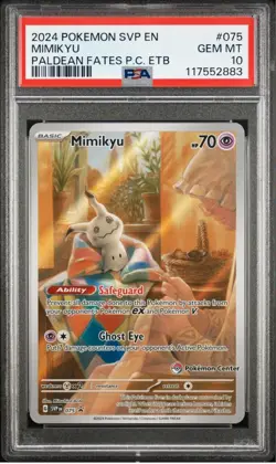 2024 Pokemon Paldean Fates Mimikyu Pokemon Center ETB BSP Promo #075 PSA 10 - Image 1