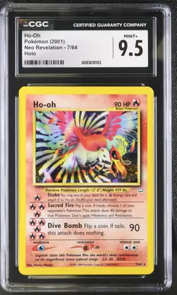 CGC 9.5 MINT+ Ho-Oh 2001 Neo Revelation 7/64 Holo Pokemon Card - Image 1