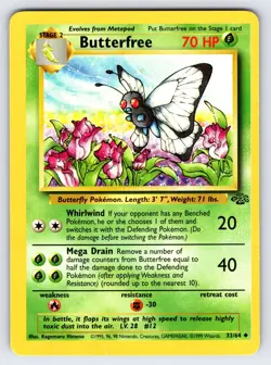 Butterfree 33/64 1999 Jungle Set Pokemon Card TCG WOTC Vintage Uncommon - Mp/Hp - Image 1