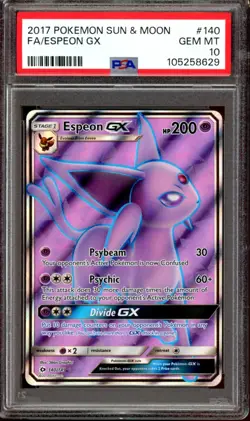 PSA 10 GEM MINT Espeon GX Full Art 140/149 Sun & Moon Base Set 2017 Pokemon - Image 1