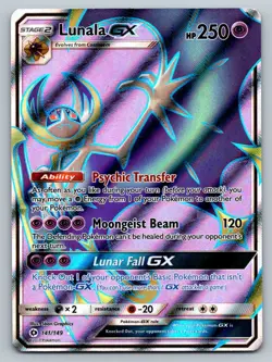 Lunala GX (Full Art) Ultra Rare Holo SM Base Set 141/149 LP Pokemon TCG - Image 1