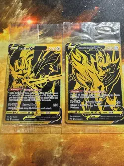 Pokemon Cards Zacian V SWSH076 and Zamazenta V SWSH077 Gold Sealed Promos SEALED - Image 1