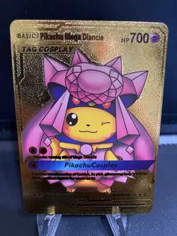 Pokemon Pikachu Mega Diancie 700 HP Gold Foil Fan Art Display Card - Image 1