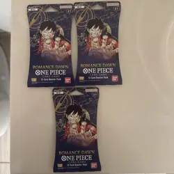 LOT OF (3) ROMANCE DAWN - TCG English Sleeved Booster Pack Sealed 12-Cards OP-01 - Image 1