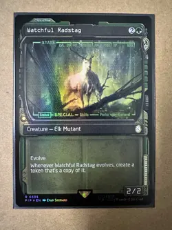 Watchful Radstag FOIL SHOWCASE PIP-BOY RARE Fallout MTG Magic Gathering NEW - Image 1