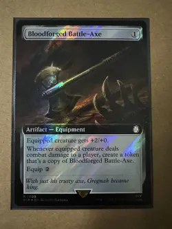Bloodforged Battle-Axe SURGE FOIL EXTENDED RARE Fallout PIP MTG Magic Gathering - Image 1