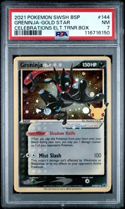 2021 POKEMON SWSH BLK STAR PROMO #144 GRENINJA-GOLD STAR CELEBRATIONS ETB PSA 7 - Image 1