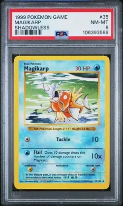 #35 MAGIKARP Shadowless 1999 Pokemon Game Base Set WOTC PSA 8 - Image 1