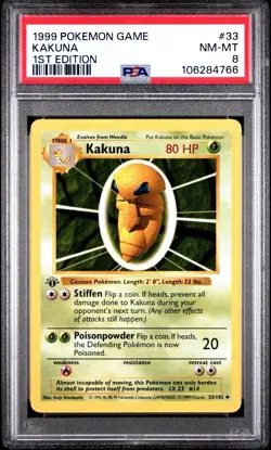 1999 POKEMON BASE SET 1ST EDITION #33 KAKUNA PSA 8 - Image 1