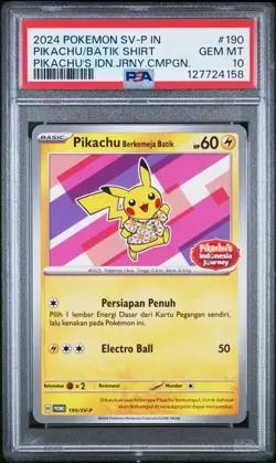 PSA 10 Gem Mint Batik Shirt Pikachu 190 2024 Pokemon Indonesian Promo US Seller - Image 5
