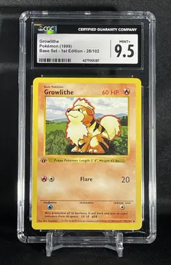 1999 Pokemon Base Set Shadowless 1st Edition Growlithe CGC 9.5 MINT+ Like PSA - Image 1