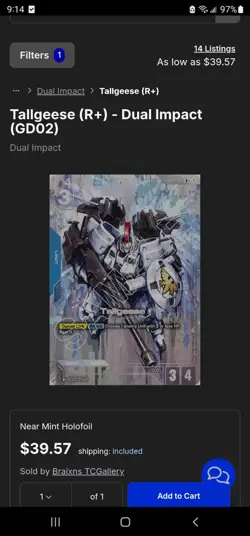 Gundam TCG Dual Impact Tallgeese R+ Card GD02 - 005 R+ - Image 2