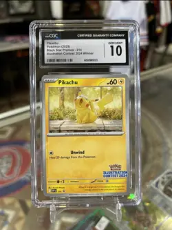 CGC GEM MINT 10 Pikachu Pokemon Card #214 Black Star Promo Illustration Contest - Image 1