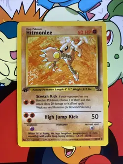 1st Edition Hitmonlee 22/62 - Rare Non Holo - WOTC Fossil Set Pokemon Card NM - Image 1