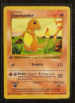 Pokemon TCG Charmander 1st Edition Base Set Shadowless Card 046/102 - Image 1
