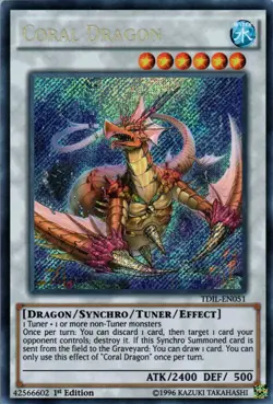 Yugioh! MP Coral Dragon - TDIL-EN051 - Secret Rare - 1st Edition Moderately Play - Image 1