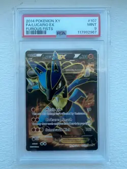 2014 Pokemon XY Furious Fists #107 LUCARIO EX Full Art Ultra Rare PSA 9 TCG Card - Image 1